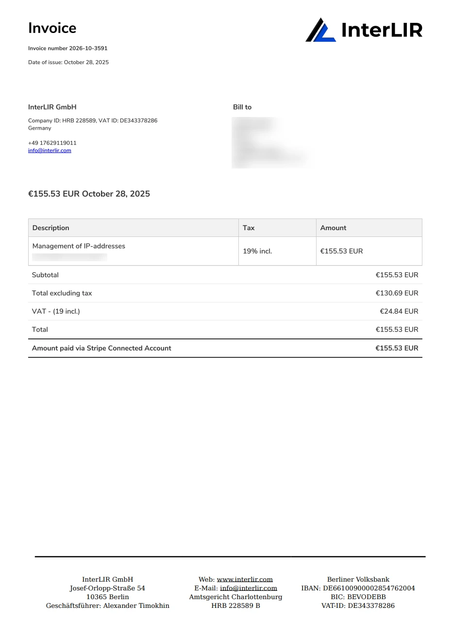 InterLIR Fees Statement Report