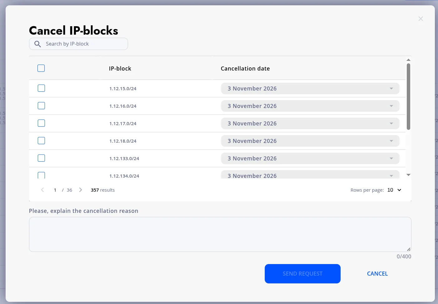 Cancel IP-blocks window