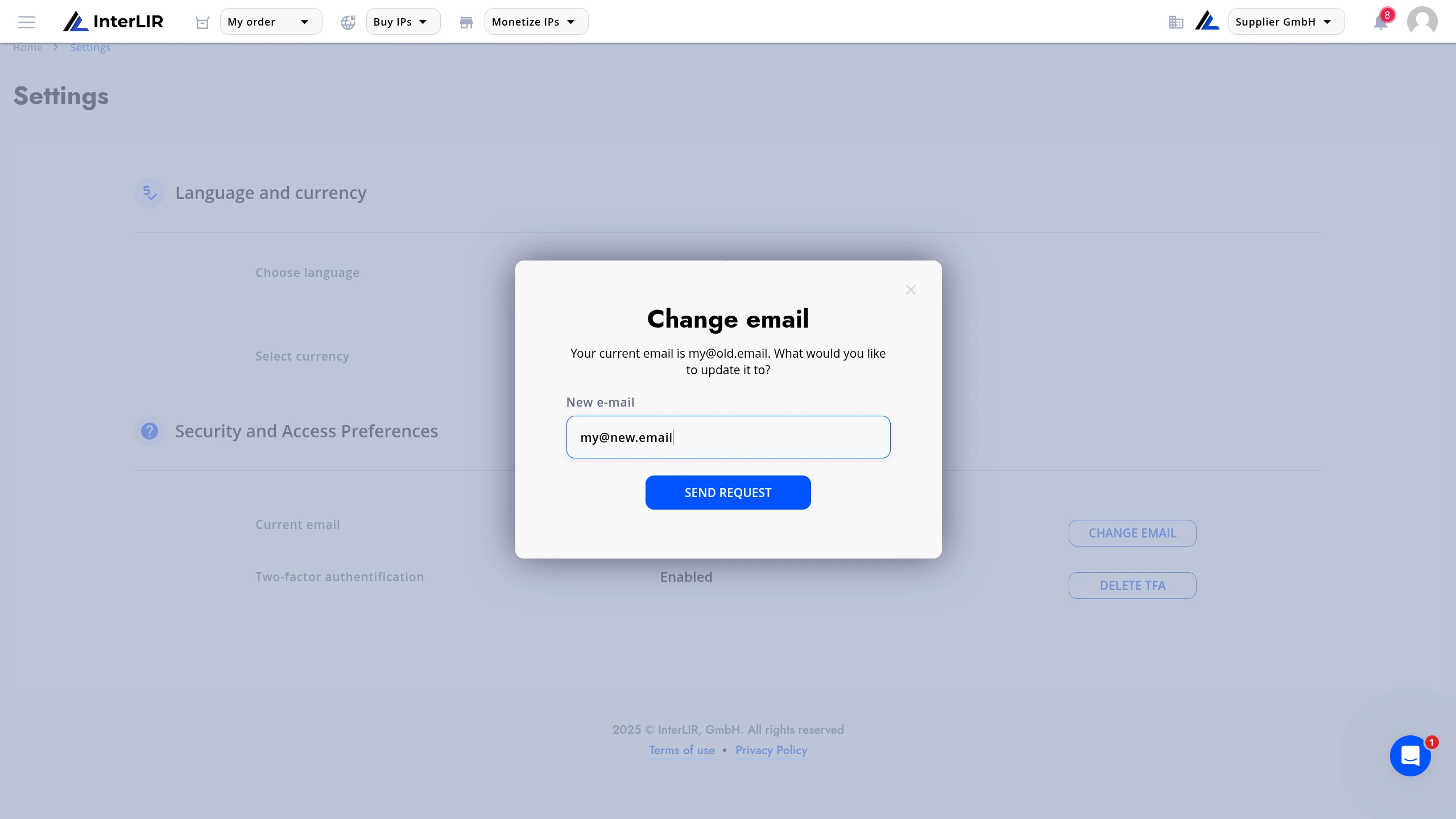 Confirm new email code