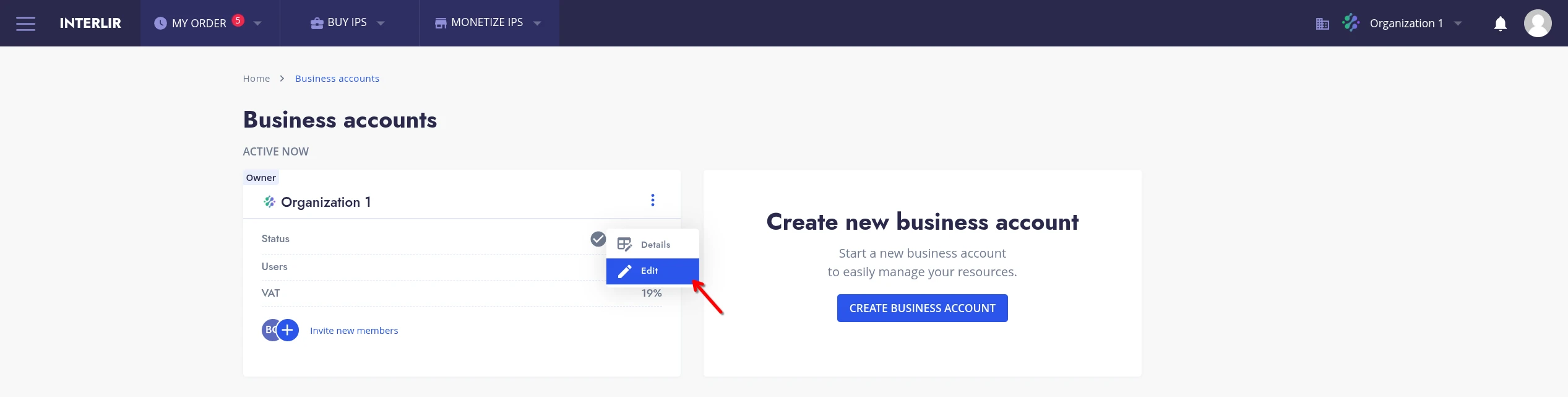 Edit button - Organization page