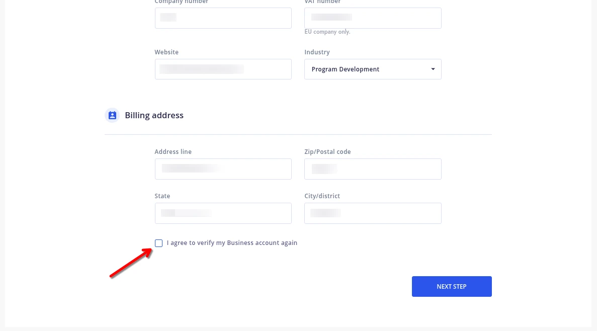 Confirm data processing checkbox