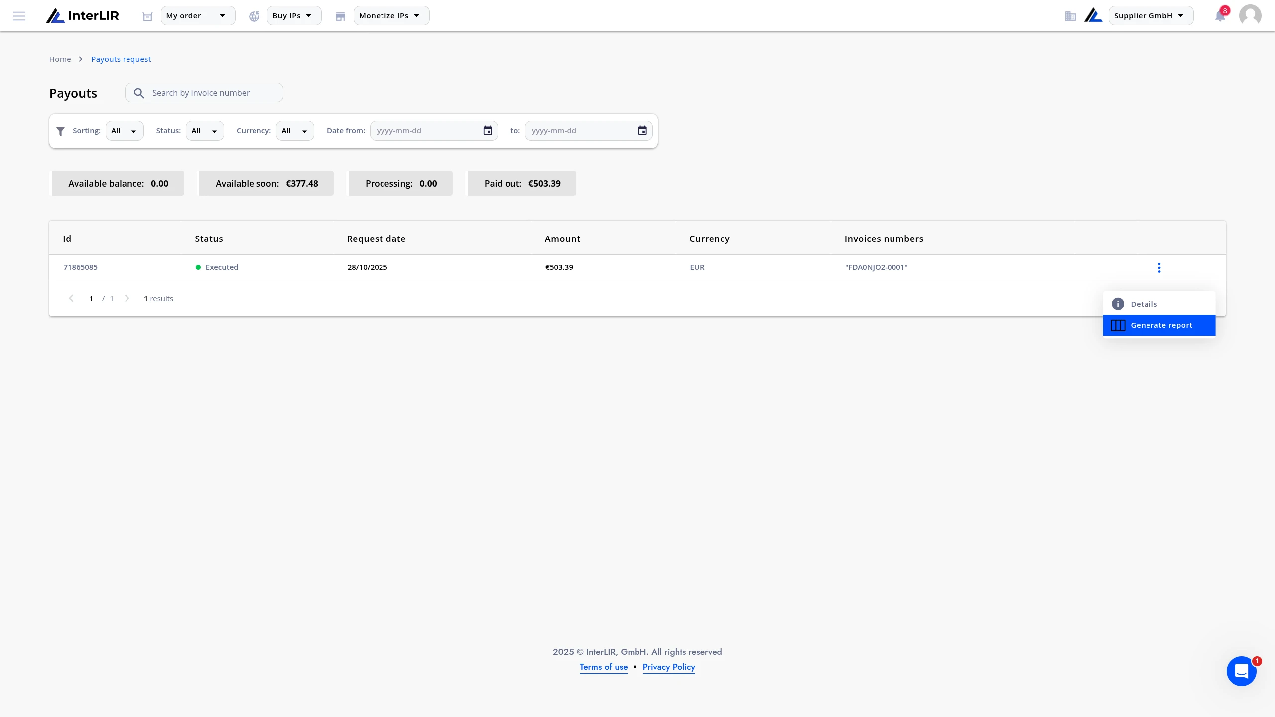 Generate Report from Payout