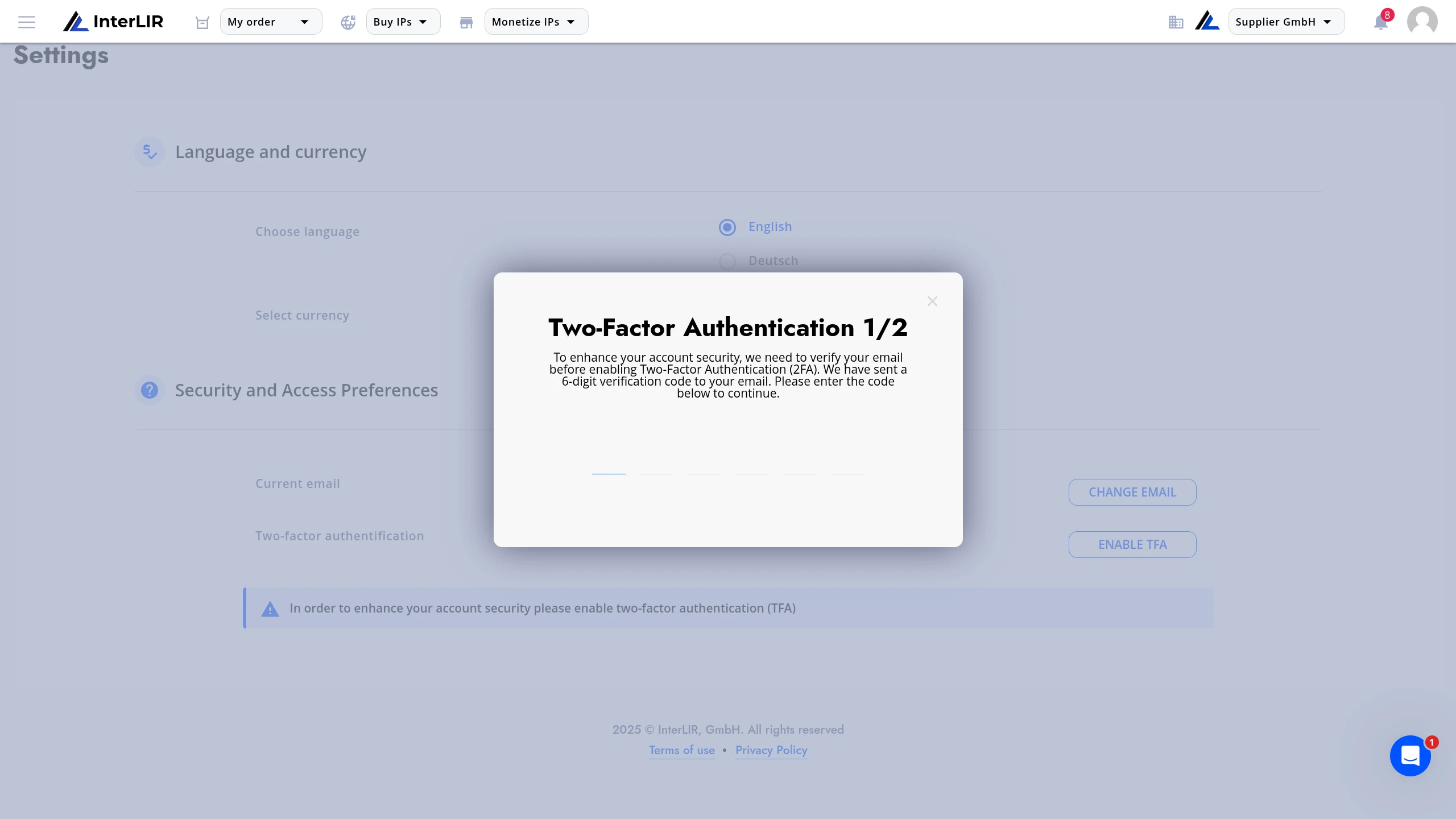 Email verification step